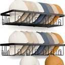 Hat Rack for Wall, 2 Pack Large Hat Organizer with More Hooks, Holds 56 Caps, Metal Wall Mounted Hat Holder for Baseball Caps, Closet Bedroom Kitchen Bathroom, Black