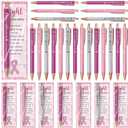18 Set Breast Cancer Awareness Gifts Glitter Pens Bulk Pink Ribbon Breast Cancer Accessories with No One Fights Alone Cheer Up Cards for Women Survivor Patients Public Charity Events