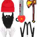 Kyson Halloween Lumberjack Costume Accessories Set-Lumberjack Plaid Beanie Suspender Gloves Prop Axes Whisker Dress Up Kit