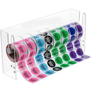9 Disks Adjustable Acrylic Label Dispenser Sticker Roll Holder Organizer Clear Label Stand for Office and Home Use