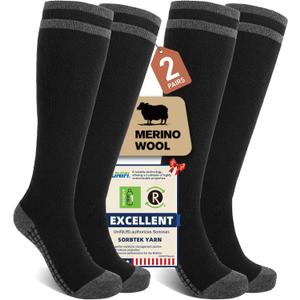 Merino Wool Compression Socks for Women Men (2/3 Pairs) Knee High Winter Thermal Thick Warm for Nurse Pregnant Travel (XX-Large, Black With Taupe Gray (2 Pairs))