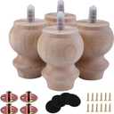 3 Inch Wooden Unfinished Bun Feet for Dresser Legs Couch Sofa Cabinet Ottoman DIY Replacement Wood Furniture Legs Set of 4 M8 Bolt Screw in (3)