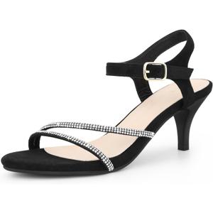 Allegra K Women's Ankle Strap Rhinestones Kitten Low Heel Sandals (9)