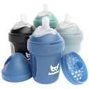 Herobility Anti-Colic Baby Bottles 5 fl oz/140 ml - Pack of 4 Newborn Baby Bottles, Slow Flow Plastic Bottles, Breast-Shaped Teat for Breastfed Babies - Multicolor - Denim, Black, Dusky Green, Gray