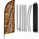8FT Baked Goods Flag for Business, Portable Baked Signs with Stainless Steel Flagpole, Ground Stake, Eye-Catching Flag for Cake Baking Shop Outdoor Advertising