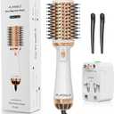Plavogue Dual Voltage Blow Dryer Brush for European Travel,110V-240V Hot Air Brush with Volumizer, Negative Ionic Anti-Frizz - Styling Brush with Ceramic Coating for Long/Mid Hair Types, Oval Shape (White Gold)