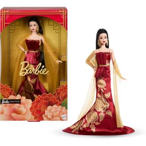 Barbie Signature Lunar New Year Fashion Doll Wearing Red Dress with Golden Peony Print, Collectible Holiday Toy