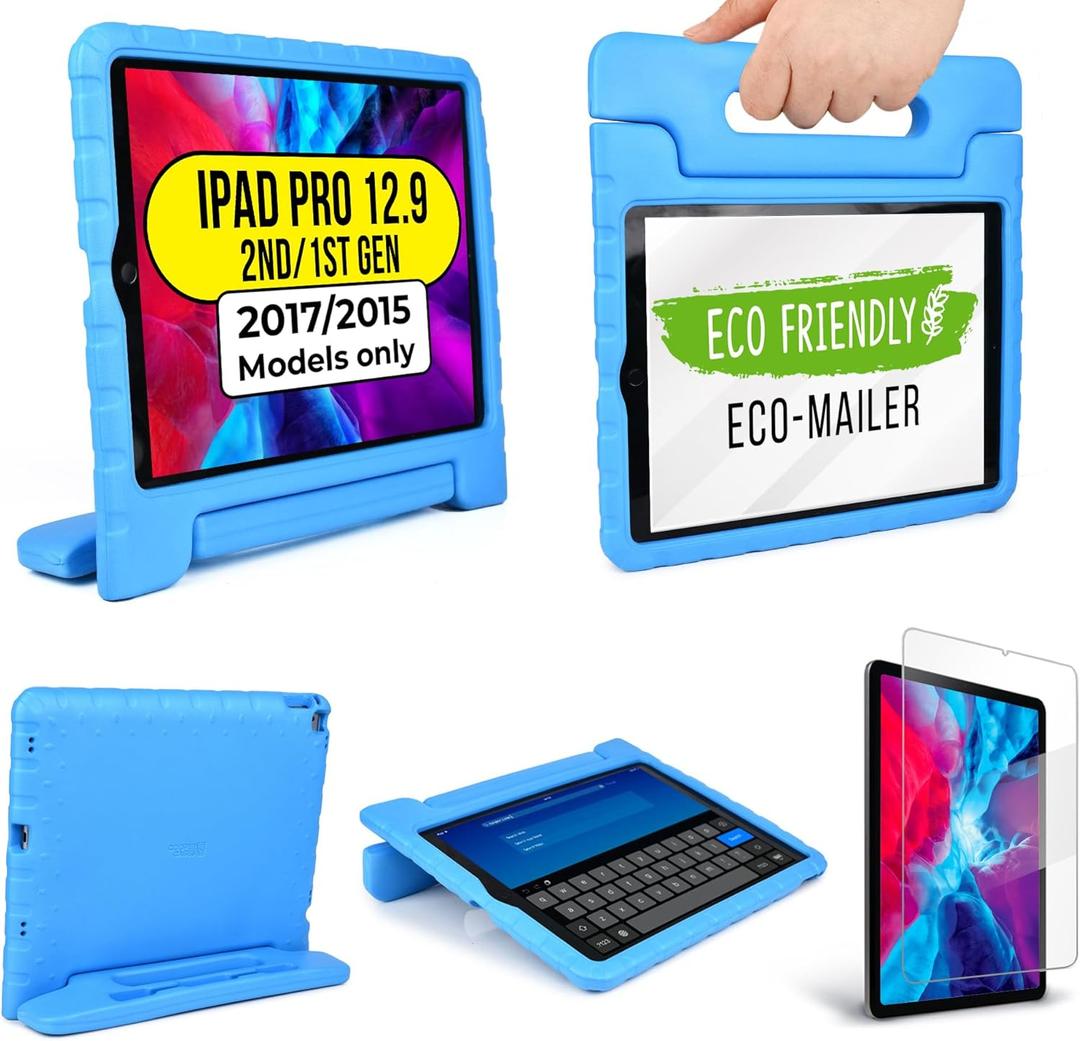 Official Cooper Dynamo Kids iPad Pro 12.9 Case for 1st/2nd Generation (2015/2017) | Unbreakable Protection, Magic Handle, Stand & Pencil Holder (NOT for 2018-2022 3rd-6th Gen) (Candy Blue)