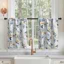 MYSKY HOME Floral Kitchen Tier Cafe Curtains 24 Inch Length 2 Panels Privacy Small Window Treatments Rod Pocket for Bathroom Basement, Yellow and Blue, 30 inch Wide