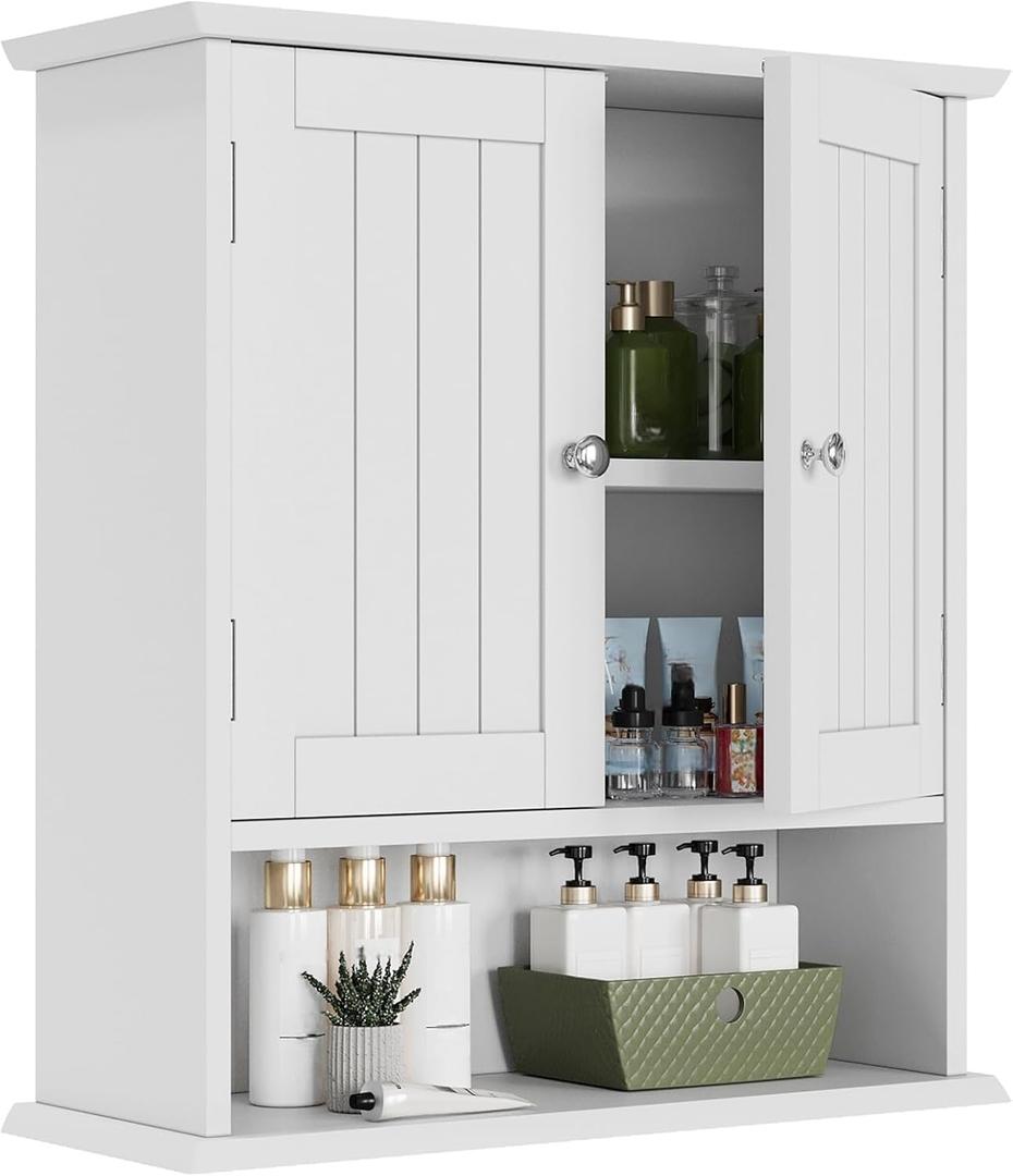 Smuxee White Bathroom Cabinet Wall Mounted, Small Bathroom Medicine Cabinet with 2 Door Adjustable Shelves, Bathroom Wall Cabinet Over Toilet for Laundry Room Kitchen (White Small)
