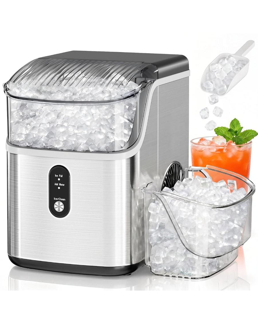 Antarctic Star Nugget Ice Makers Countertop, Pebble Ice Machine with Chewable Pellet Ice, 35Lbs/24H, Self-Cleaning, Sonic Ice, One-Click Operation, for Kitchen,Party Stainless Steel Silver