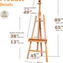 DJAR Art Easel Stand for Painting, Solid Beech Wood Adjustable Large Studio Floor Easel with Storage Tray for Adults Students, Hold Canvas up to 49", Natural