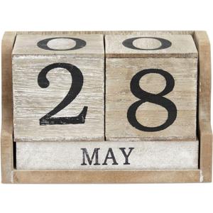 Wooden Perpetual Block Calendar for Desk, Wood Month Date Display Blocks for Teachers, Students, Classroom, Rustic Farmhouse Office Decor, Desk Accessories (5 x 4 In)