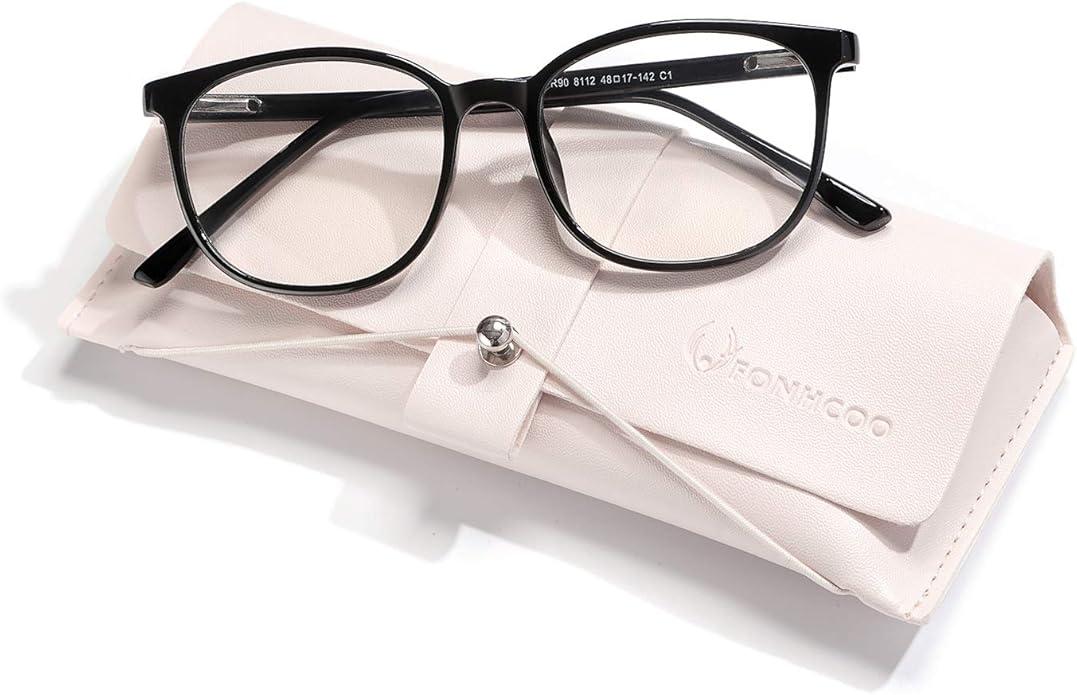 FONHCOO Blue Light Blocking Glasses Fashion Round TR90 Frame Transparent Eyewear Anti UV Computer Glasses for Women Men