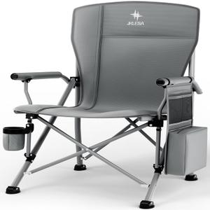 XL Premium Camping Chair - 400lb Capacity, Oversized 23.7" Wide Seat, Heavy Duty 600D Oxford Fabric, Padded Camping Chair Portable for Outdoor, Beach, Tailgate Parties Solid Slate, XL Silver Steel Frame