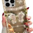 Changjia Glitter Kickstand Case for iPhone 16 Pro Max,Cute Luxury Bling Sparkly Butterfly with Foldable Stand Elegant Mirror Shockproof Protective Case for Women Girls for iPhone 16 Pro Max 6.9",White