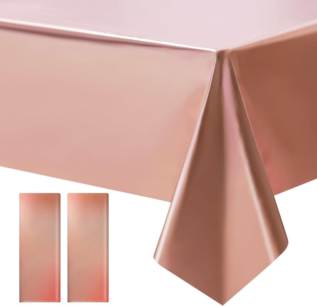 Just Shimmer 2 pcs Rose Gold Tablecloth Plastic -Stunning Metallic Matte Finish, 40" x 108" Bachelorette Table Cloth, Perfect for Wedding Birthday Party Anniversary Event Bridal Shower Decorations