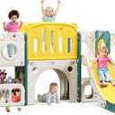 MOCUTEEN 8-in-1 Toddler Climber and Slide Playset with Basketball Hoop - Indoor/Outdoor Playground Gym Activity Center for Kids
