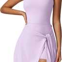 ABOCIW Womens High Neck Tennis Dress Sleeveless Wrap Skirt Built in Shorts Golf Athletic Dress Workout Rompers (Medium, Lavender Violet)