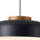Modern Large Pendant Light Fixture, 17.7 inch,Natural Wood Cap, Matte Black Finish, Simple Pendant Lighting for Kitchen Island, Dining Room, Table