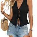 Women's Tie Front Sleeveless Vest Tank Top Y2K Crop Top Going Out Western Outfits, Medium
