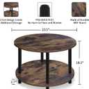Small Round Coffee Table for Small Space, 23.5" 2-Tier Rustic Brown Wooden Coffee Table with Open Storage for Living Room/Balcony/Office, Metal Legs, Easy to Assemble, 23.5"*18.1"