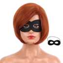 MAGQOO Dark Orange Wig Side Part 12 Inches Short Straight Bob Wig Reddish Brown Hair Women Girls Synthetic Halloween Costume Cosplay Wigs