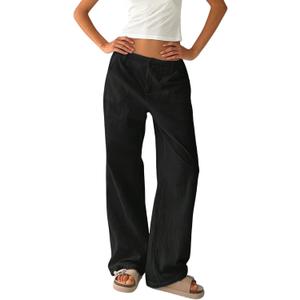 SOFIA'S CHOICE Women's Baggy Wide Leg Pants Low Waisted Cotton Trousers Y2K Casual Loose Fit Streetwear Pants Black Large 