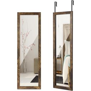 ikkle Wooden Full Length Door Mirror 48" x 14" Wall Mirror Hanging for Bedroom Living Room, Rustic Frame