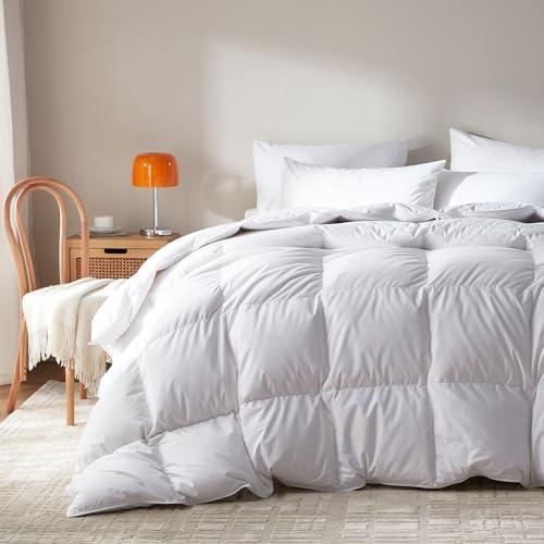 Goose Feather Down Comforter King Size,100% Organic Cotton Duvet Insert,All-Season Luxury Duvet Insert with Baffle Box Design, 750+Fill Power Hotel Collection Bedding Comforter (White)