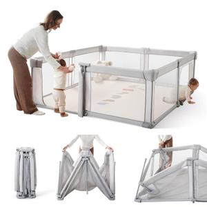 Foldable Baby Playpen,Portable Indoor & Outdoor Playpen for Babies and Toddlers,59x71Extra Large Play Pen with Gate,Collapsible Baby Fence with Travel Bag(Light Grey)
