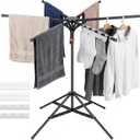 4-Leg Clothes Drying Rack with 6 Adjustable Poles, 20 Windproof Hooks and 2 Sock Clips Foldable Laundry Drying Rack, Space-Saving Indoor/Outdoor Clothes No-Installation Drying Stand, Black