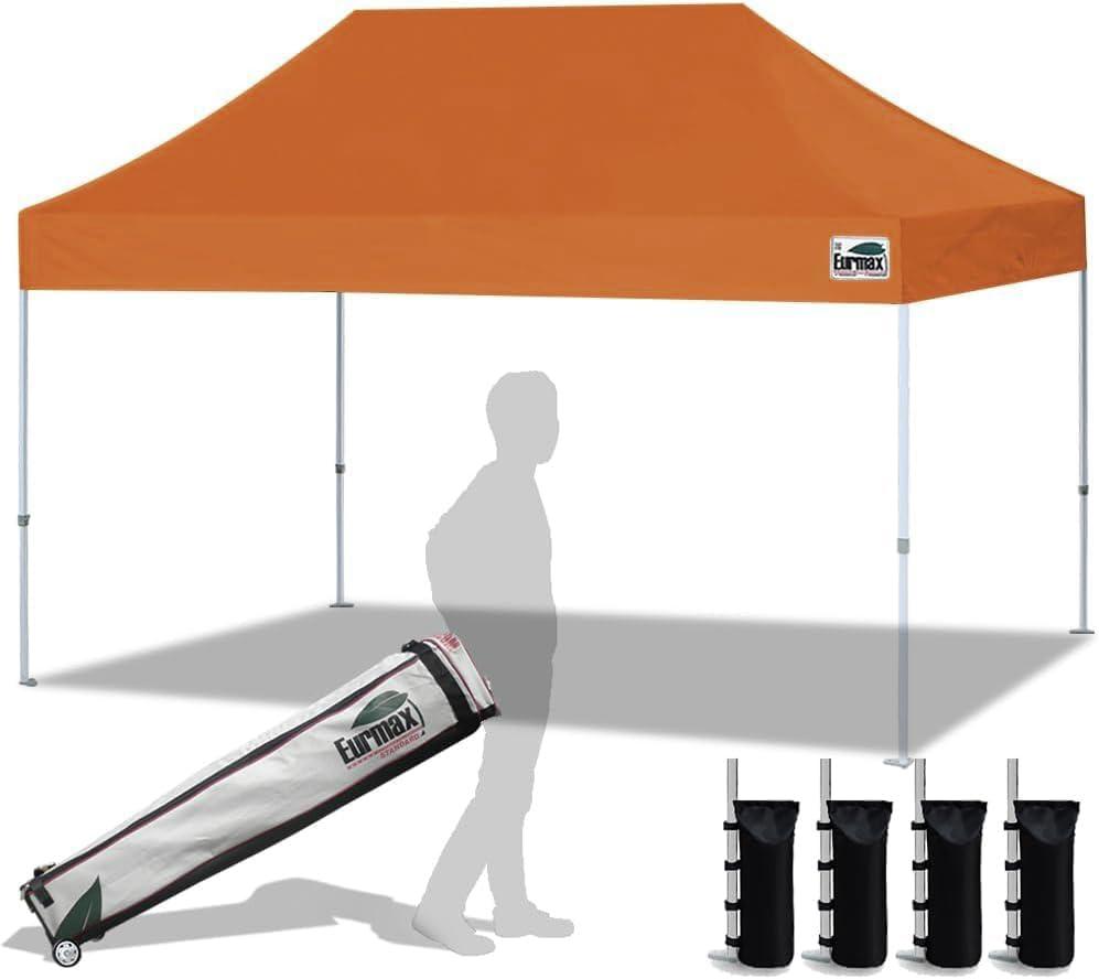 Eurmax USA 10x15ft Pop Up Canopy, Commercial Instant Tent for Outdoor Events, Patented No-Tip Rolling Storage Bag with 4 Sandbags,UV & Water Resistant,Heavy Duty Portable Shelter Gazebo,Pumpkin Orange