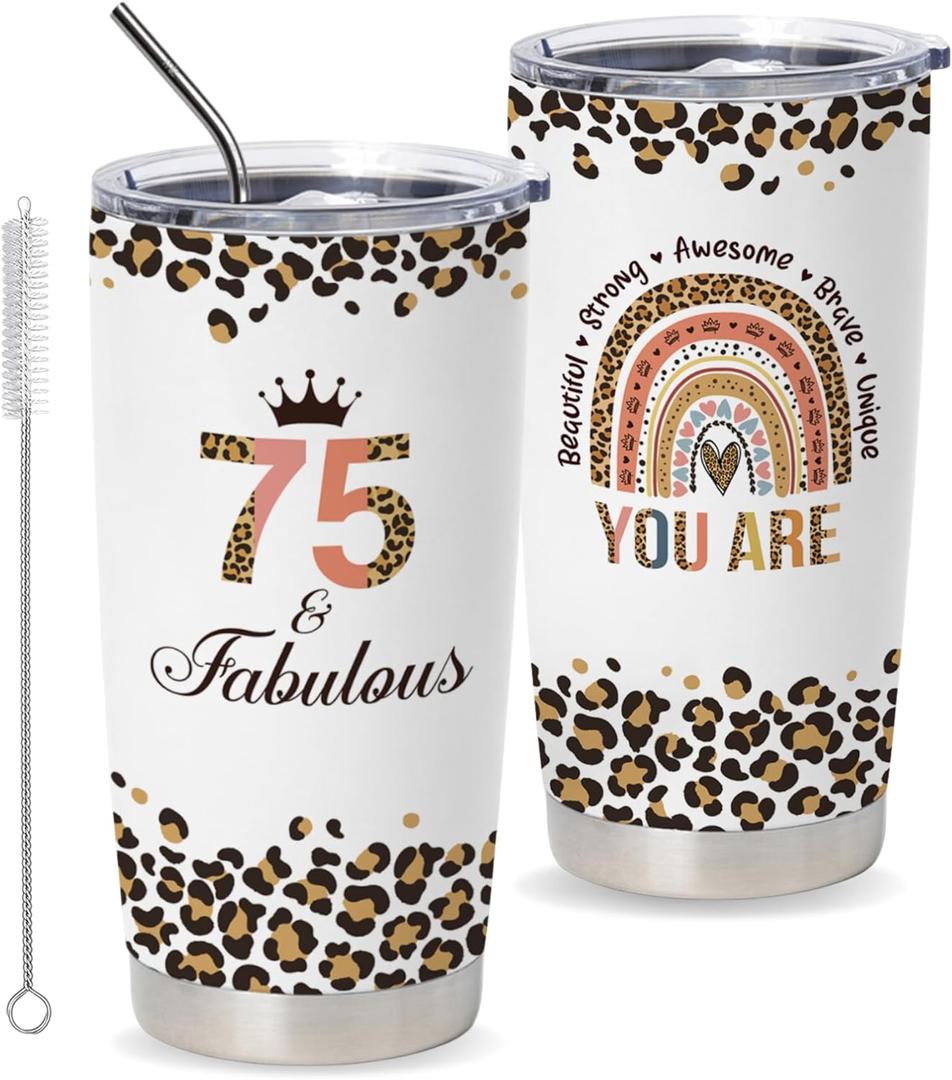 Vivulla68 75th Birthday Gifts For Women, 1950 Birthday Gift, Gifts For 75 Year Old Woman, Gift For Women Turning 75, 75th Birthday Travel Coffee Mug Tumbler For Mom, Grandma (1 Pack)
