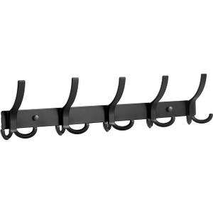 Wall Mounted Heavy-Duty: Metal Coat Hanger 5 Hooks for Hanging Hat, Clothes, Robe, Keys, Backpack, Bathroom Towels, Jacket, Purse - Closet, Door, Entryway, Mudroom (Black, 1 Pack)
