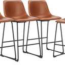 DUMOS 26 Inch Counter Height Bar Stools Set of 4, Modern Faux Leather High Barstools with Back and Metal Leg, Bar Chairs for Kitchen island, Brown
