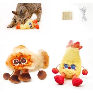 Petgravity Jumpy Shrimp Taiyaki Electric Cat Toy, 2 Pack, Tap-Activated 3 Moving Modes Interactive Cat Toys, Exercise Toy for Indoor Cats Kitten with Catnip, Rechargeable