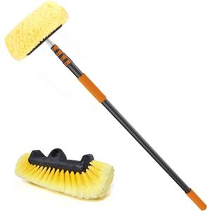 SISUPASSIE Car Wash Brush, 16FT Telescopic Car Wash Brush with Long Handle, 12-Inch Soft Bristle Car Cleaning Brush for Cleaning Car, RV, Truck, Boat, Solar Panels