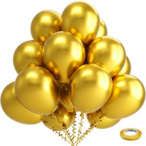 Bezente Gold Metallic Chrome Latex Balloons, 100 Pack 12 inch Gold Round Helium Balloons for Christmas Anniversary New Years Bridal Shower Graduation Golden Birthday Party Decorations 2026