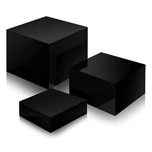 Yulejo Set of 3 Acrylic Display Risers Acrylic Boxes Acrylic Display Nesting Cubes 5 Sided with Hollow Bottoms Display Stand Shelf for Comestic Food Collectibles Jewelry Figures Show (Black)