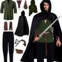 Akokvlar 10 Pcs Men Renaissance Costume Medieval Pirate Shirt Ankle Banded Pants Viking Outfit Set (Medium, Amy Green)