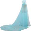 Women Wedding Tulle Cape Hooded Elf Cloak Bridal Dress Robe with Long Train, Size: Plus length about 90''