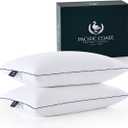 Pacific Coast Pillows Queen Size Set of 2, Goose Down Fiber Bed Pillows for Sleeping, Hotel Pillows, Downproof, Medium, White