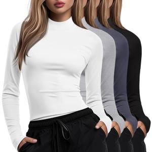 4 Pack Women's Long Sleeve Underscrub Shirt Mock Neck Slim Fit Tops Lightweight Thermal Base Layer Scrubs Undershirts (M)