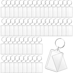 Cositina 50 Pack Acrylic Photo Frame Keychain Clear Photo Insert Blank Keychain Rectangle Picture Frame Keyring Holder for Men Women DIY Projects