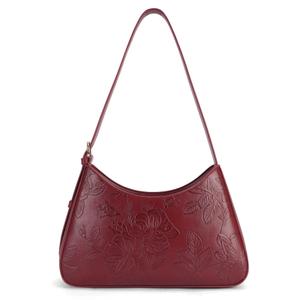 Shoulder Bag for Women Vegan Leather Crescent Hobo Bag Clutch Underarm Purse Top-Handle Handbag Embossed Design | Adjustable Strap, Small, Lightweight Purse, Gift for Women (06-Burgundy)
