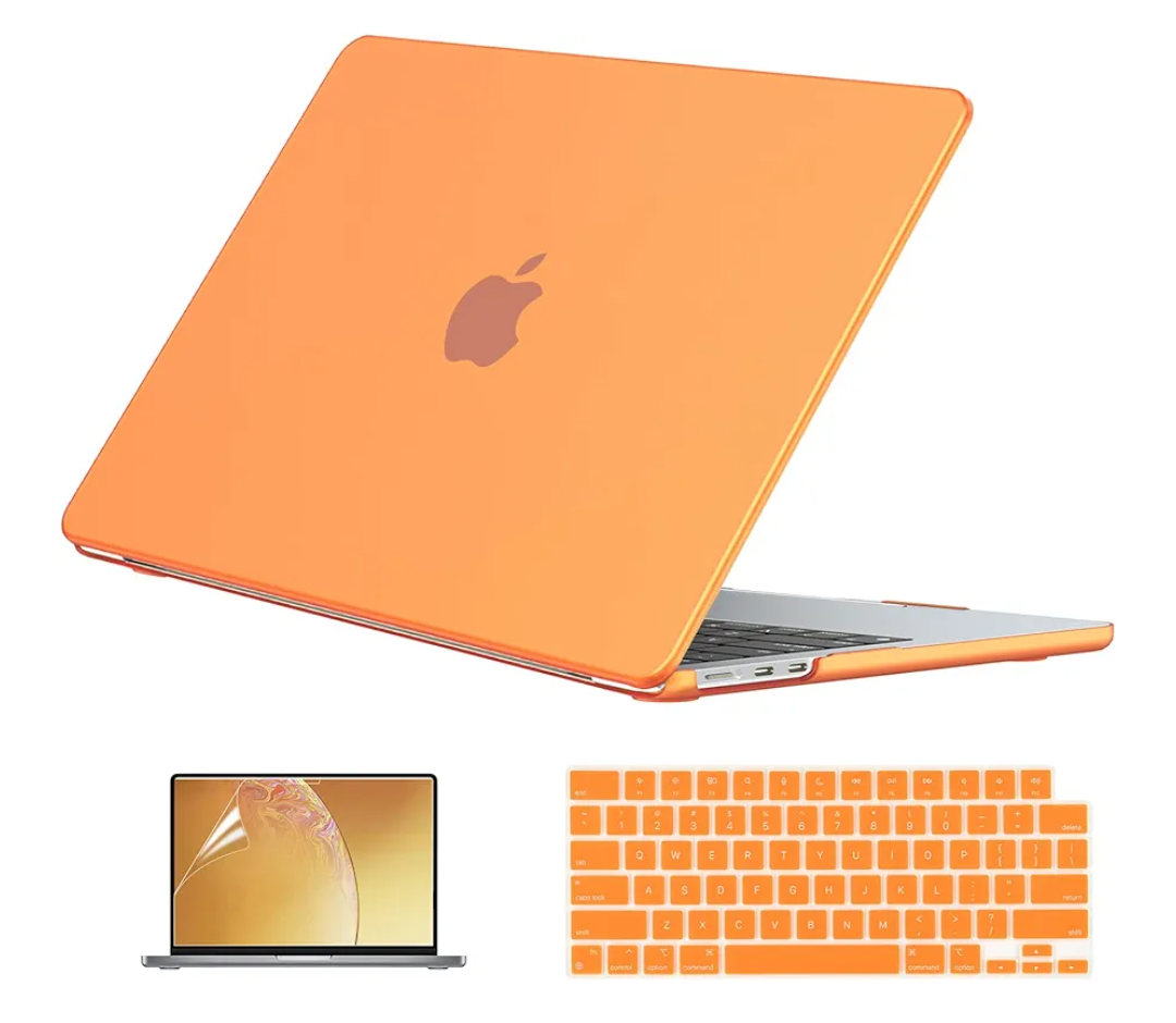 EooCoo Case Compatible with MacBook Air 13 inch M5 2026-2022 Release M4 M3 M2 A3449 A3240 A3113 A2681, Hard Shell&Keyboard Skin Cover&Screen Protector for Mac Air 13.6 inch, Matte Orange