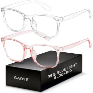 Blue Light Blocking Glasses - Fashion Square Fake Eyeglasses, Anti UV Ray Computer Gaming Glasses Blue Blockers for Women/Men (Transparent & Transparent Pink)