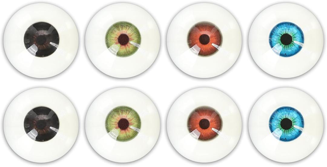 32 mm Colored Human Fake Eyeballs for Halloween Cosplay - Plastic Large Doll Eye Acrylic Party Decor Sculptures Prop 8Pcs 4 Colors (Black, Brown, Green, Blue)