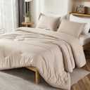 Litanika Khaki Comforter Set King Size, 3 Pieces Solid Bedding Comforter Set, All Season Down Alternative Bed Set (104x90In Comforter & 2 Pillowcases)